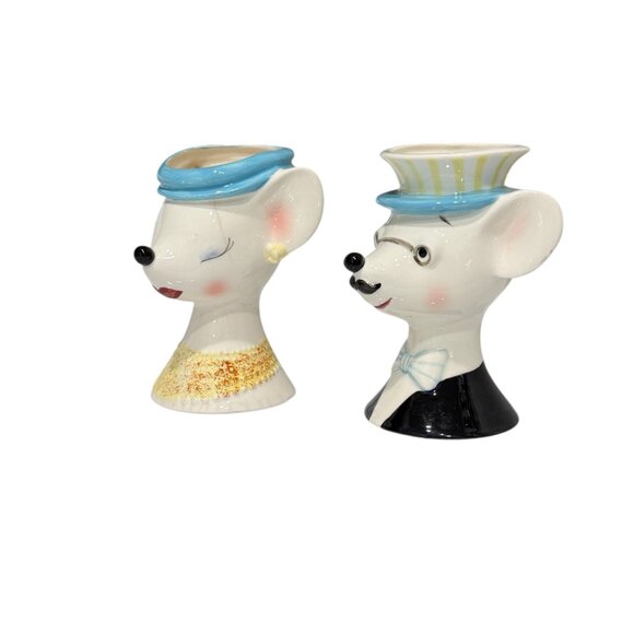 2 Vintage Mid Century Modern Anthropomorphic Mouse Head Vases - Picture 9 of 15